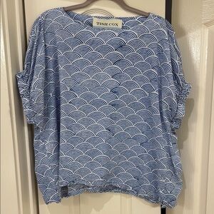 Blue and White Dolman Sleeve Boxy Blouse